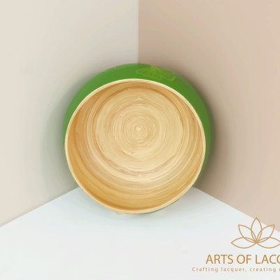 Bát Sơn Mài Xanh Lá Cây Họa Tiết Lá Bạch Quả