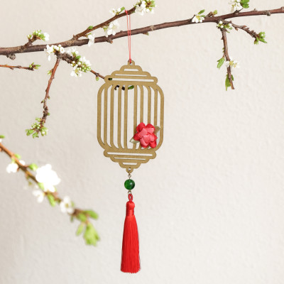 Bộ 11 dây treo trang trí Tết, phụ kiện handmade bằng gỗ sơn đỏ sang trọng , treo Mai, Đào, Lan- COMBO MIX11