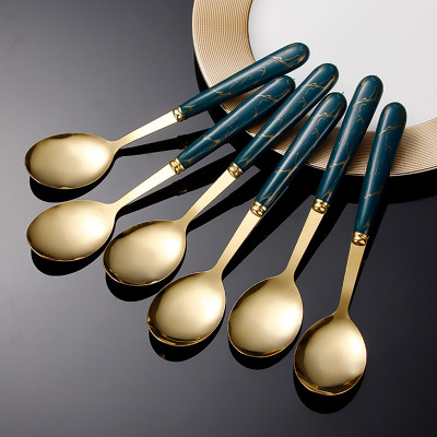 Combo hộp  5 muỗng vân đá inox sang trọng , muỗng ăn decor trang trí bàn ăn