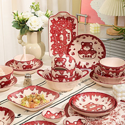 Bán lẻ Bộ Bát Đĩa Thương Hiệu Gosu họa tiết Gấu Cake đáng yêu, chất men sáng bóng