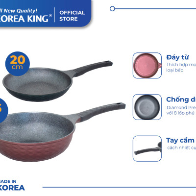 Combo 2 chảo sâu, cạn Diamond Premium Korea King(1 Chảo cạn 20cm và 1 chảo sâu 26cm)-Hàng chính hãng