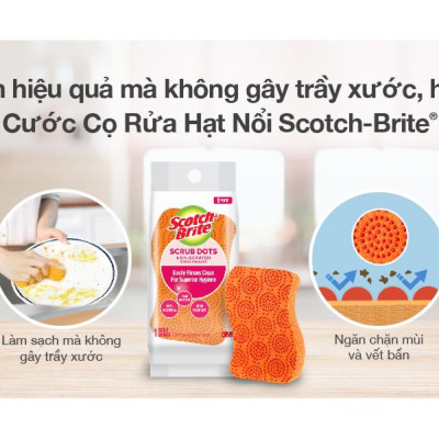 Combo 2 Miếng rửa chén hạt nổi không trầy xước Scotch-Brite 3M đa năng, mút kháng khuẩn, không bám cặn màu cam