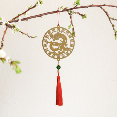 Combo 12V - Bộ 12 dây treo trang trí tết Khai Lộc Hoàng Kim màu Vàng,handmade,chất liệu gỗ, kim loại cắt CNC hoa văn sắc sảo, treo cành mai, đào, lan, quà tặng độc đáo ý nghĩa