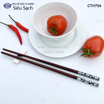 Đũa gỗ Trắc đầu cẩn xà cừ hoa văn thủ công, đẹp mắt (10 đôi) CTH704 - Tặng kèm hộp đẹp làm quà biếu