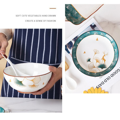 Bộ Bát Đĩa Thương Hiệu Gosu Hoạ Tiết Hoa Sen Xanh cao cấp