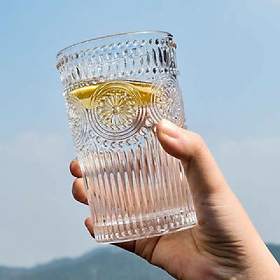 CỐC UỐNG NƯỚC THỦY TINH CHỊU NHIỆT CAO CẤP HOA VĂN TRÒN NỔI VIỀN VÀNG ( LẺ 1 CÁI DÀNH CHO KHÁCH BỊ VỠ MUA BỔ SUNG CHO ĐỦ BỘ ) - VD722