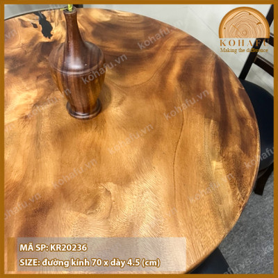 Mặt Bàn Tròn Gỗ Me Tây KOHAFU - Đường kính 70cm - Hàng Sẵn Thực Tế Y Hình 