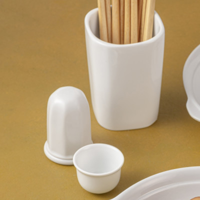 Ống tăm lục lăng có nắp Hủ đựng tăm bằng sứ trắng 