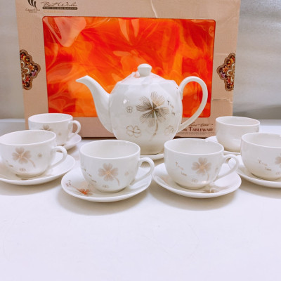 BỘ ẤM CHÉN PHA TRÀ  MẠN SỨ TRAWNGS HỌA TIẾT HOA BẠC ( GIAO NGẪU NHIÊN ) - ANTH252