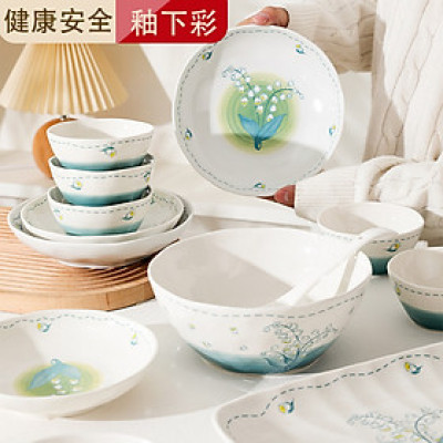 Bộ Bát Đĩa Thương Hiệu Gosu Họa Tiết Hoa Linh Lan, Tráng Men Cao Cấp - Chịu Nhiệt Cao