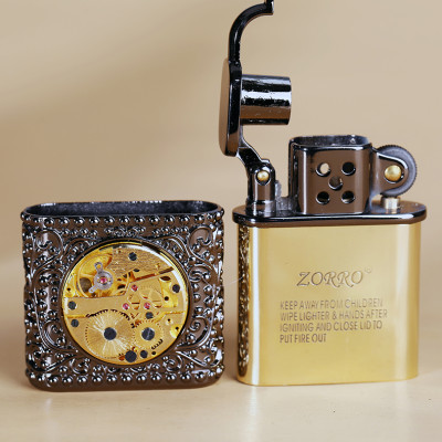 Vỏ Hột Quẹt Bật Lửa Xăng ZORRO Z506-638 Họa Tiết Hoa Văn Cỗ Máy Đẹp Độc Lạ - Dùng Xăng Bấc Đá