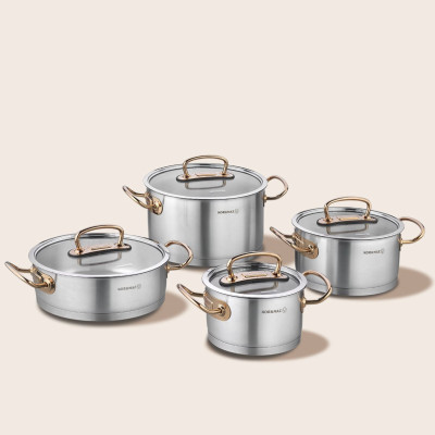 Bộ 4 nồi inox cao cấp Korkmaz Proline tay nắm màu hồng - A1149 - Hàng Chính Hãng