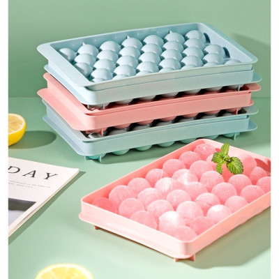 Khay Làm Đá Bi Tròn Tủ Lạnh 33 Viên Có Nắp Đậy Khuôn Làm Đá Tiện Dụng