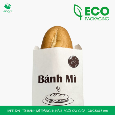 MFT1T2N - 24x9.5x4.5 cm - 100 Túi bánh mì Trắng, in sẵn họa tiết CỐI XAY GIÓ - Bao bánh mì Túi giấy thực phẩm an toàn