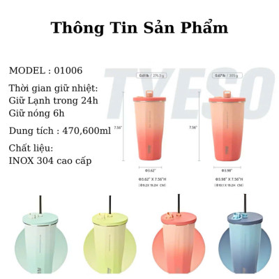 Cốc ly giữ nhiệt TYESO 01006 470ml bằng thép không gỉ 304