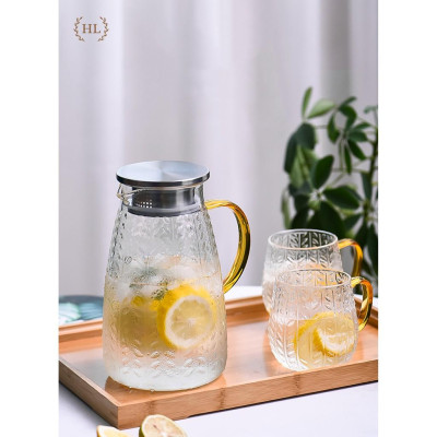 Bộ bình cốc vân lá liễu dập nổi | BỘ BÌNH CỐC THỦY TINH CHỊU NHIỆT BOROSILICATE SIÊU BỀN SIÊU NHẸ CAO CẤP KHÔNG Ố MÀU