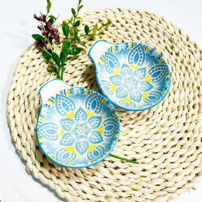 Bộ Bát Đĩa Thương Hiệu GosuTráng Men Cao Cấp Họa Tiết Thổ Cẩm Ấn Xanh Bắt Mắt, Chịu Nhiệt Cao