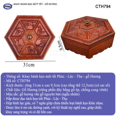 Khay đựng bánh kẹo mứt tết Phúc Lộc Thọ (Gỗ Hương Loại VIP) đục chạm đẹp - bày đẹp trang trí sang trọng cho ngày tết, mang lại tài lộc cho gia đình - CTH794