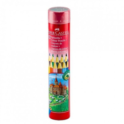Chì Màu Lục Giác Castell-115826 -12 Màu Dài (Hộp Thiếc Tròn) Faber Castell