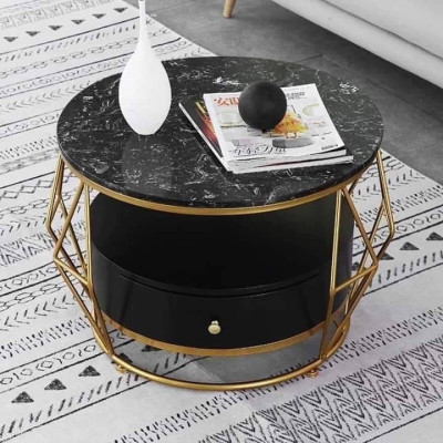 Bàn trà tròn mặt đá 2 tầng BTMSF12 Juno Sofa cao cấp