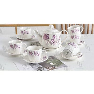 Bộ ấm chén pha trà sứ camelia kèm 7 đĩa lót tách ( Giao ngẫu nhiên ) - ANTH465