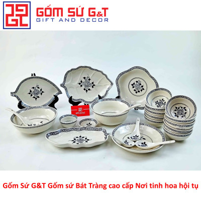 Bộ đồ ăn 10 người vẽ hoa móc set 1 Gốm Sứ G&T