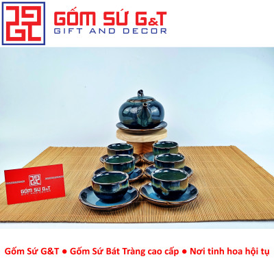 Bộ trà hỏa biến dáng quả hồng màu xanh dương