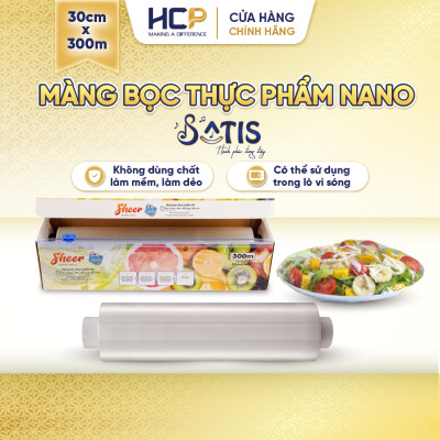 Hộp Màng Bọc Thực Phẩm PE Kháng Khuẩn 30cmX300m SATIS Phủ Nano Bạc An Toàn Cho Sức Khỏe Dùng Được Cho Lò Vi Sóng