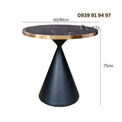 Bàn tiếp khách mặt đá viền vàng TE1547-08EC Nội thất Capta Bàn tròn mặt đá chống trầy viền inox màu vàng nhập khẩu chân sắt sơn tĩnh điện màu đen trắng