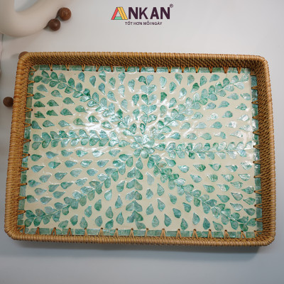 Khay Mây Khảm Trai Cỡ Lớn 56cm – Đựng Vật Dụng, Trang Trí Decor Nhà Hàng – ANKAN