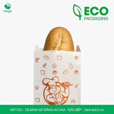 MFT1T3C - 24x9.5x4.5cm - 200 Túi bánh mì Trắng, in sẵn họa tiết ĐẦU BẾP - Bao bánh mì Túi giấy thực phẩm an toàn
