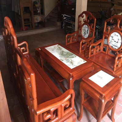 Bàn Ghế Móc Mỏ Gỗ Gụ Mặt Đá