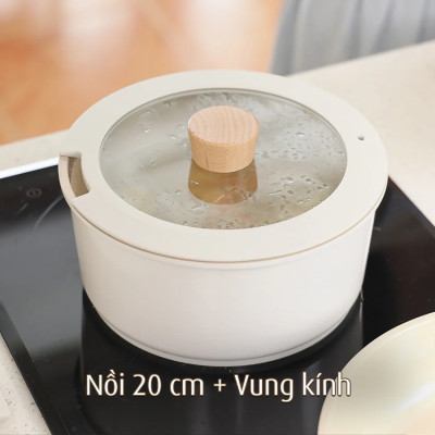 Bộ 3 nồi chảo cán rời Neoflam Hàn Quốc.Bao gồm, nồi 20cm, chảo chiên 24cm, chảo xào đa năng 26cm.