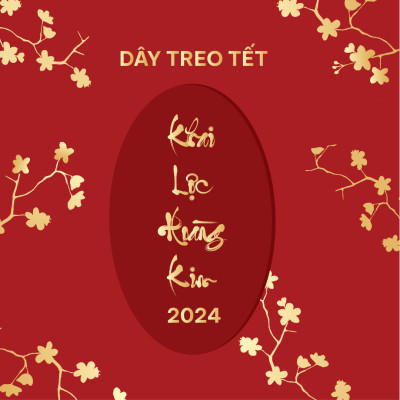 Set 6 dây treo Tết Thư pháp handmade màu đỏ COMBO T6D trang trí mai đào