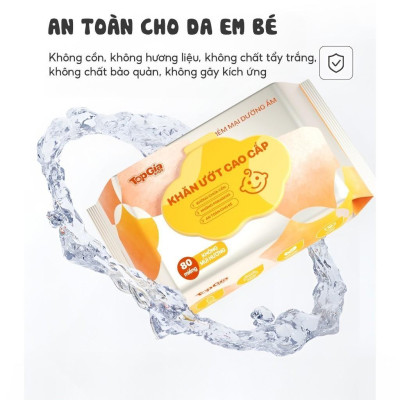 Khăn ướt cao cấp Topgia 80 tờ 15x20cm mềm mại, không mùi không parabens