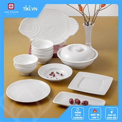 Combo An Khương - Bộ bát đĩa sứ quà tặng cao cấp Long Phương