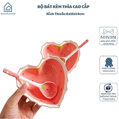 Chén Bát Sứ Hình Trái Tim Cao Cấp – Bát Sứ Kèm Thìa Trang Trí Decor Đẹp - HÀNG CHÍNH HÃNG MINIIN