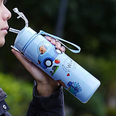 Bình nước trẻ em Capybara 700ml Linh Chi Bedding dễ thương chống rò rỉ có ống hút tiện lợi