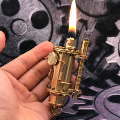 Vỏ Hột Quẹt Bật Lửa Xăng Đá Đồng Khối TC07 Thiết Kế Độc Lạ Màu Vàng - Dùng Xăng Bấc Đá Cao Cấp