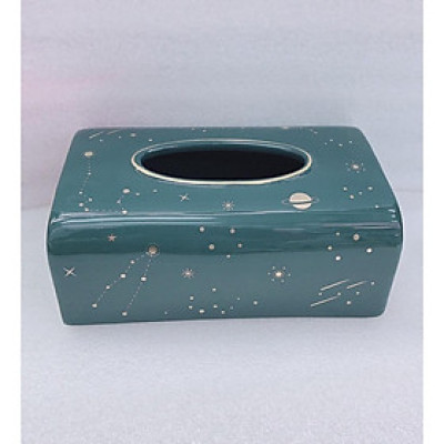 HỘP ĐỰNG KHĂN GIẤY BẰNG SỨ MÀU XANH CỔ VỊT HỌA TIẾT TRĂNG SAO