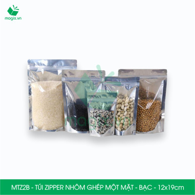 MTZ2B - 12x19cm - Combo 50 Túi Zipper Bạc đáy đứng, một mặt trong