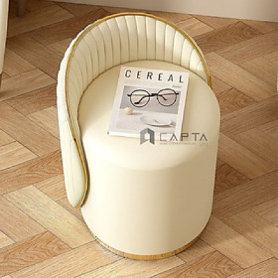 Ghế trang điểm đôn tròn CS0926-1P Nội thất Capta Nệm PU mềm kem xám cam đế inox mạ màu vàng Ghế ngồi bàn trang điểm sang trọng cao cấp đẹp hiện đại hcm