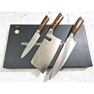 DAO - BỘ 3 DAO BẾP NHẬT BẢN THÉP DAMASCUS MÃ A3 DT2 nt topcomshop vn