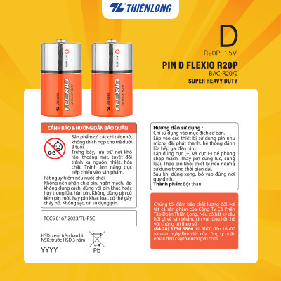 Lốc 2 Pin đại D Thiên Long Flexio BAC-R20/2