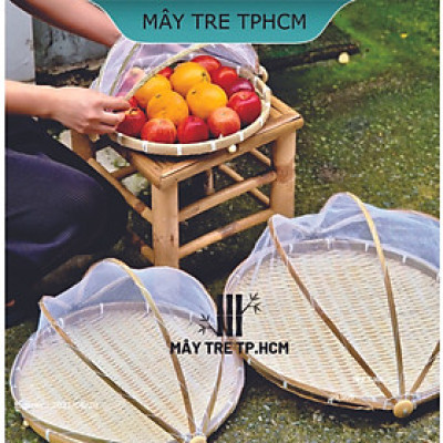 Lồng bàn gấp gọn, Lồng bàn tre đựng thức ăn, trang trí sang đẹp thân thiện với môi trường size lớn 42cm