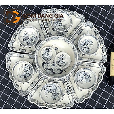 Bộ đồ ăn mặt trời Bát Tràng vẽ tay các mẫu men rong