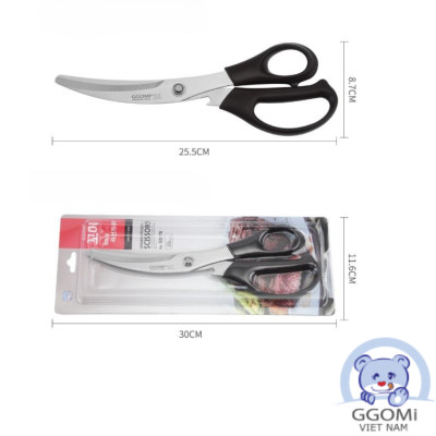Hàng chính hãng: Kéo BBQ đa năng GGOMi Hàn Quốc GG178 - lưỡi cong,  răng cưa nhỏ, tay lệch; để cắt thực phẩm, cắt giấy