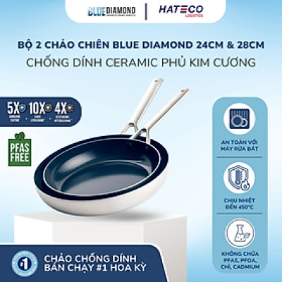 Bộ 2 món chảo chống dính phủ tinh thể kim cương cao cấp Blue Diamond 24,28 cm