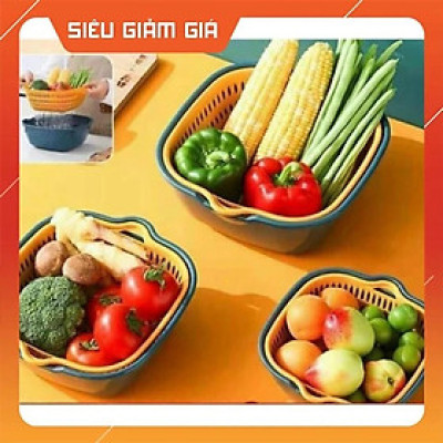 Combo 6 Món Rổ Nhựa Ráo Nước, Rổ Rửa Rau Củ Hai Lớp Cao Cấp