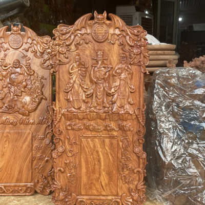 Đốc lịch treo tường khắc chữ phật tam đa phúc lộc thọ bằng gỗ hương đá kt 37×77×3cm